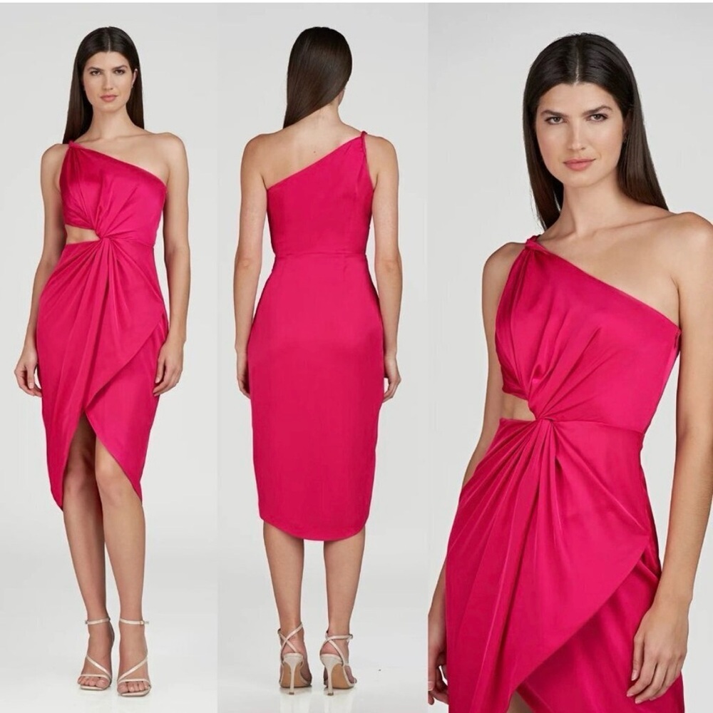 AMUR Deena Dress One Shoulder Midi Women’s 4 Cut Out Rosie Raspberry Hot Pink‎